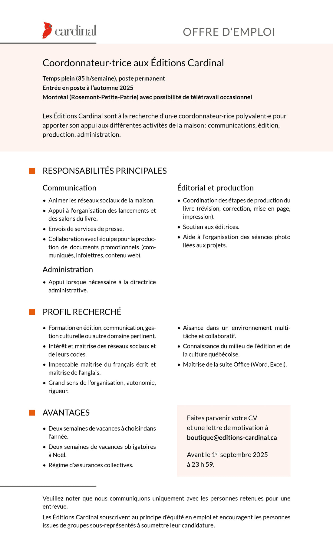 OFFRE D'EMPLOI